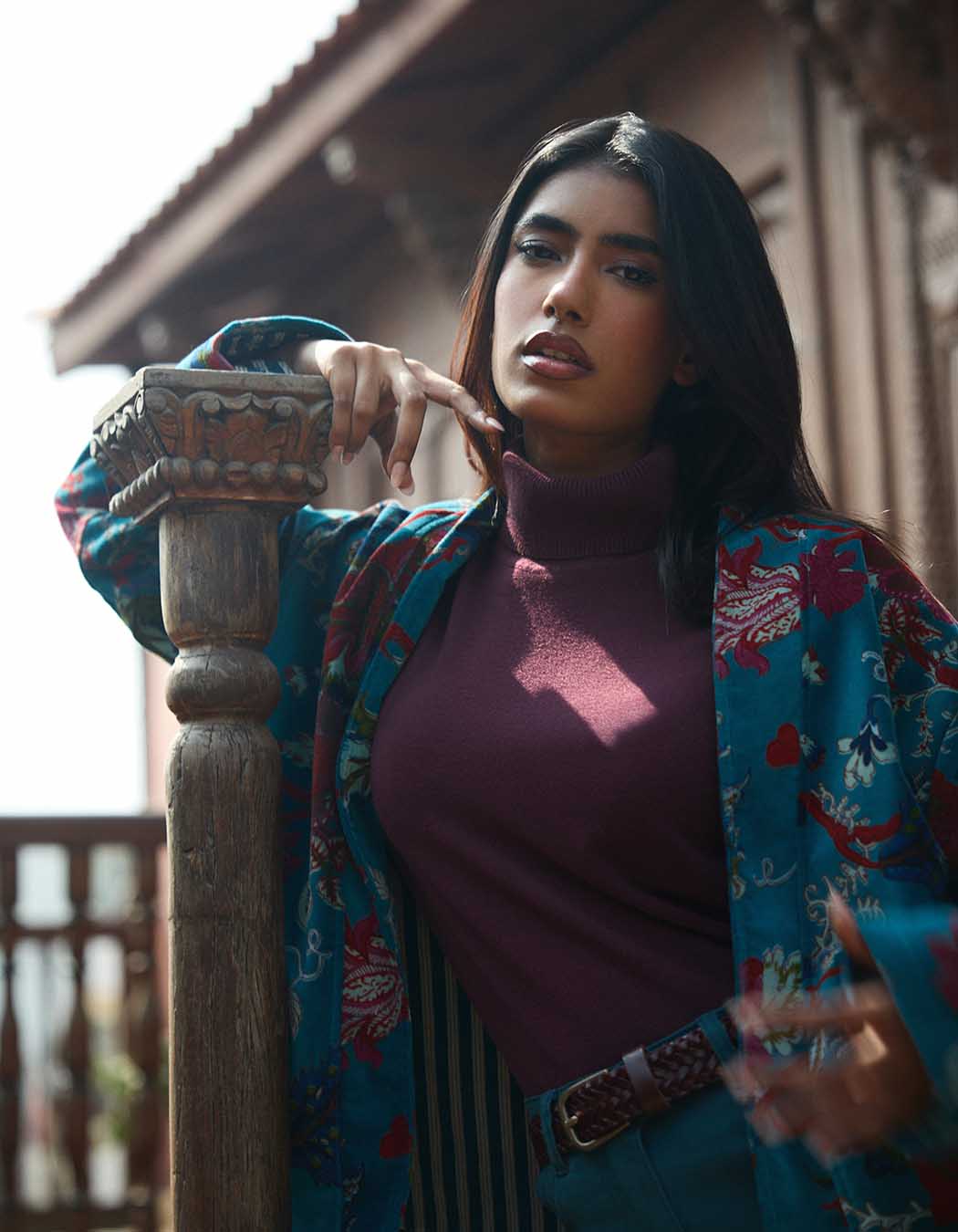 Pull maille col roulé imprimé La Fiancée