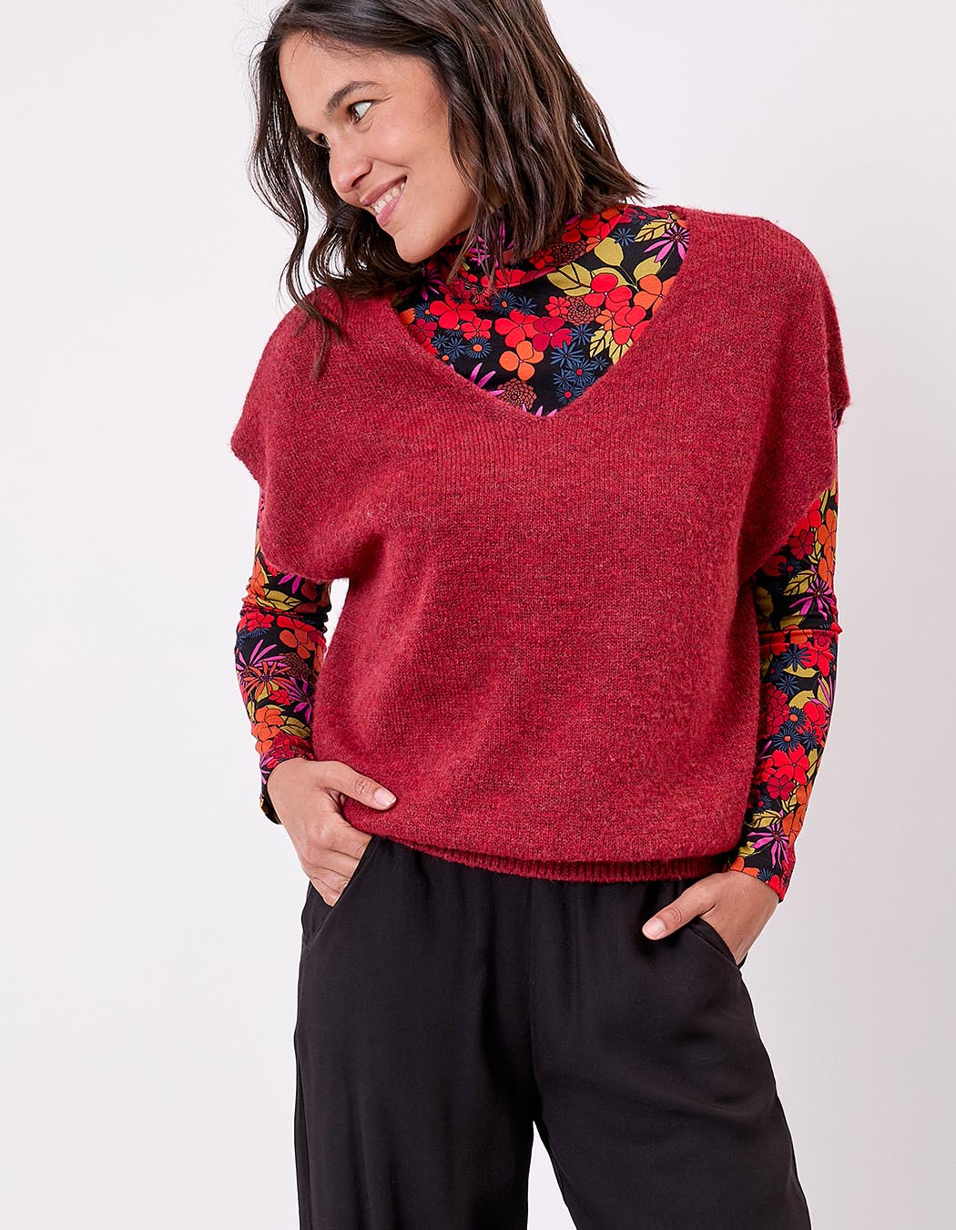 Pull tricot sans manche uni imprimé La Fiancée