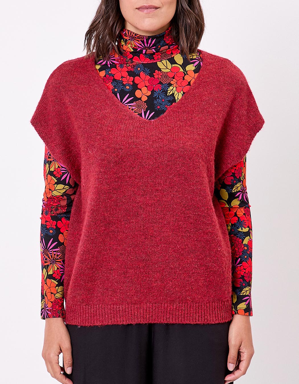 Pull tricot sans manche uni imprimé La Fiancée
