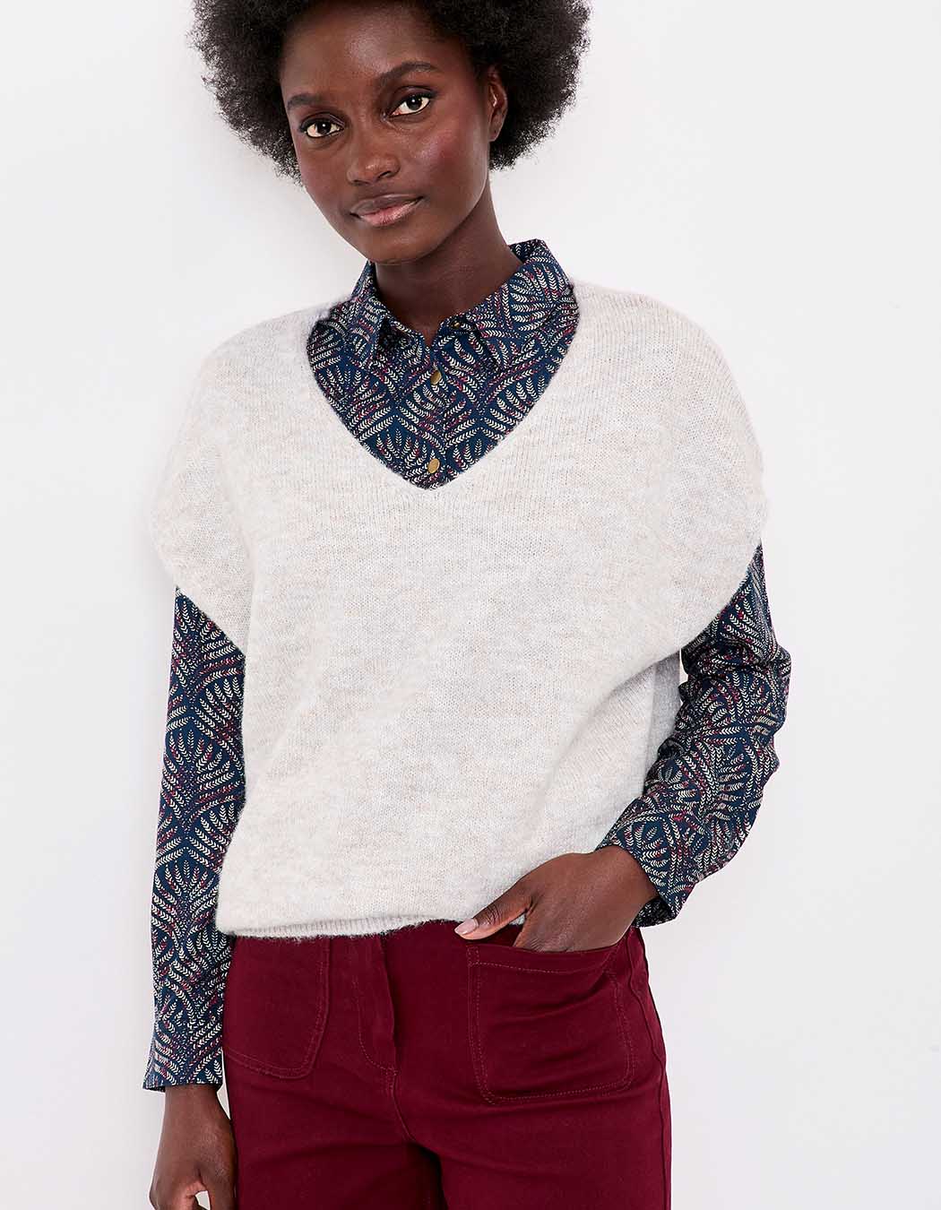 Pull tricot sans manche uni imprimé La Fiancée