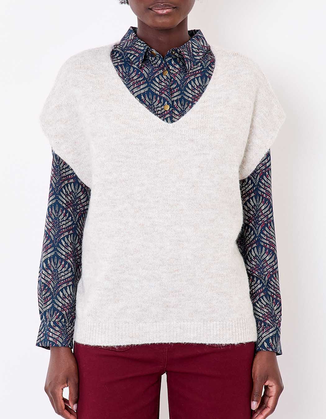 Pull tricot sans manche uni imprimé La Fiancée