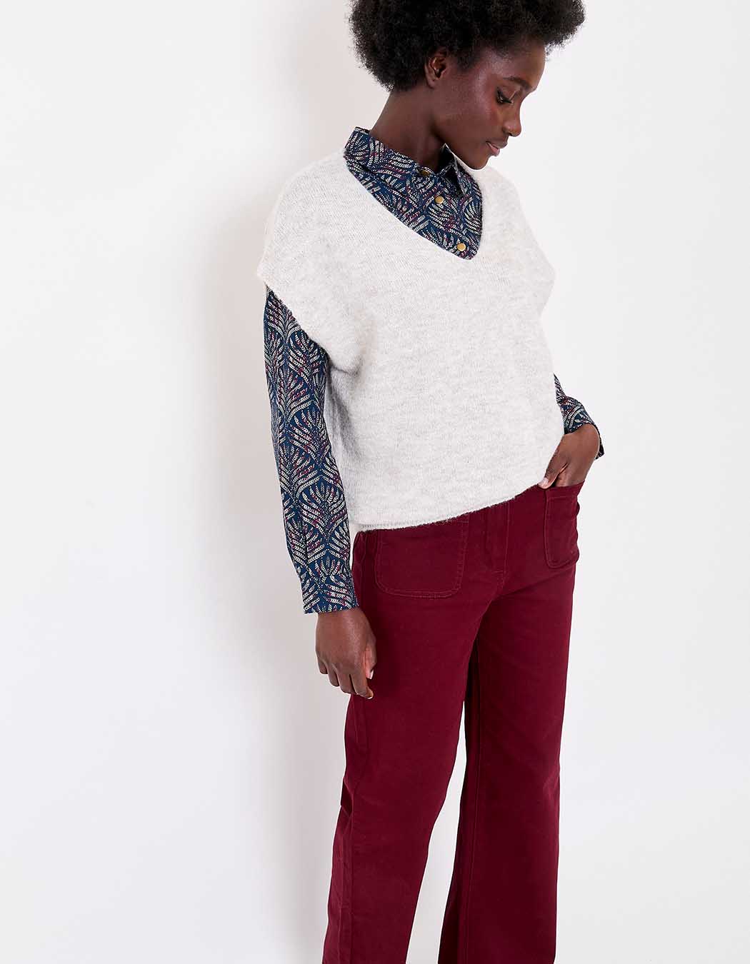 Pull tricot sans manche uni imprimé La Fiancée