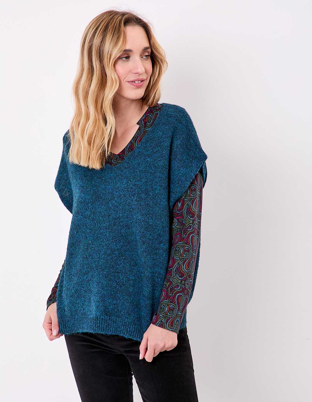 Pull tricot sans manche uni imprimé La Fiancée