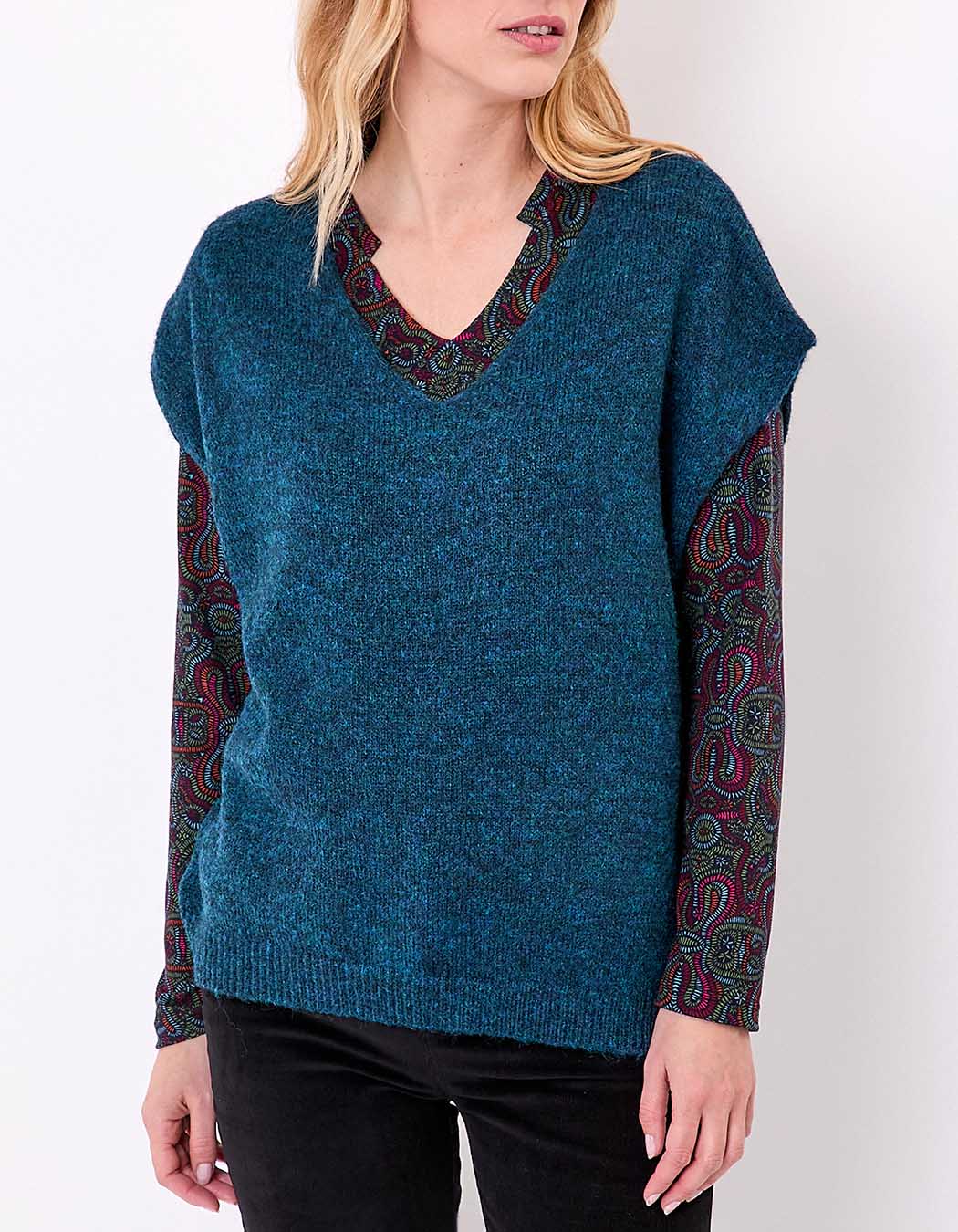 Pull tricot sans manche uni imprimé La Fiancée