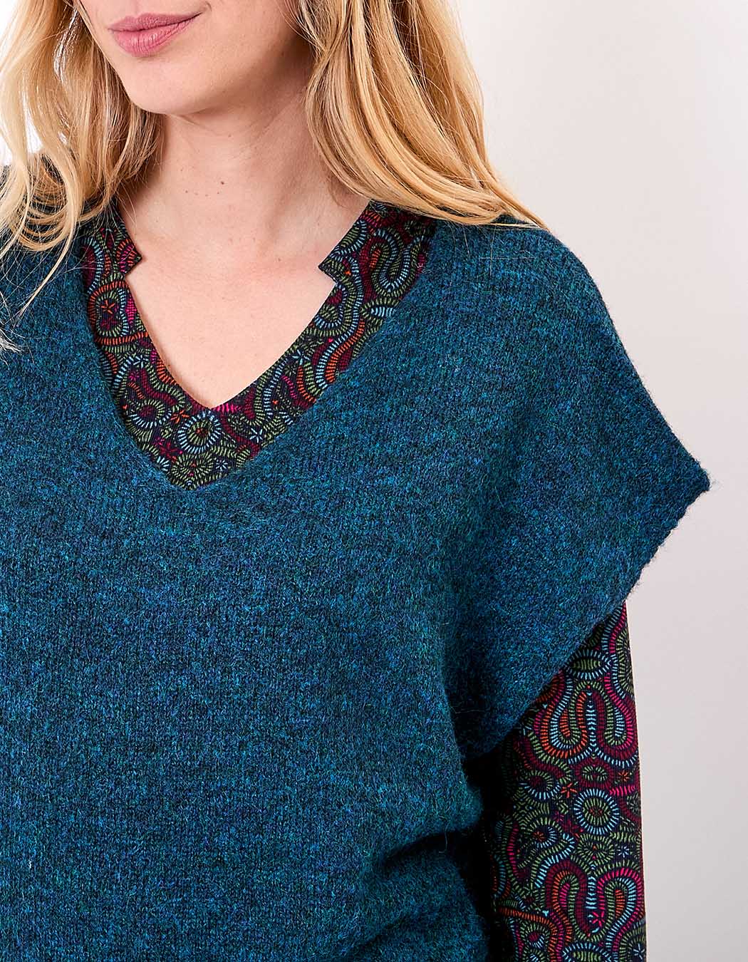 Pull tricot sans manche uni imprimé La Fiancée