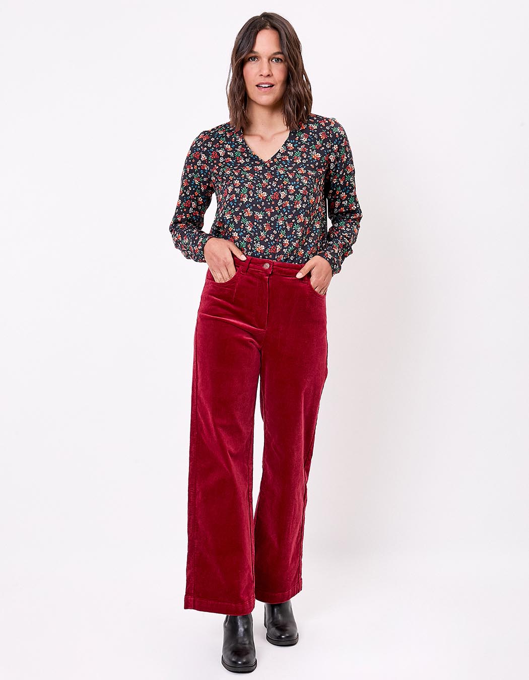 Pantalon large velours cotelé imprimé La Fiancée
