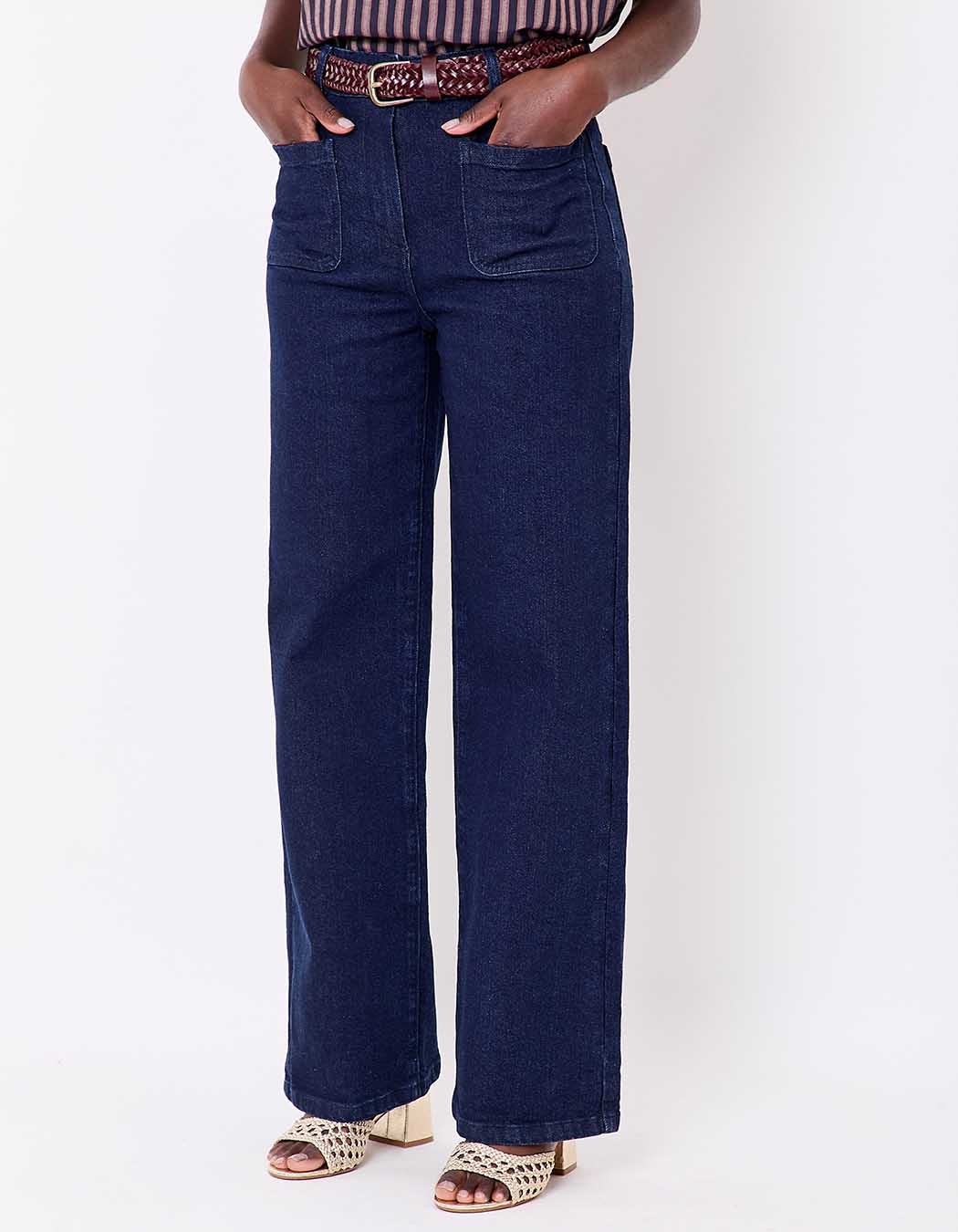 Jean large denim coton stretch imprimé La Fiancée