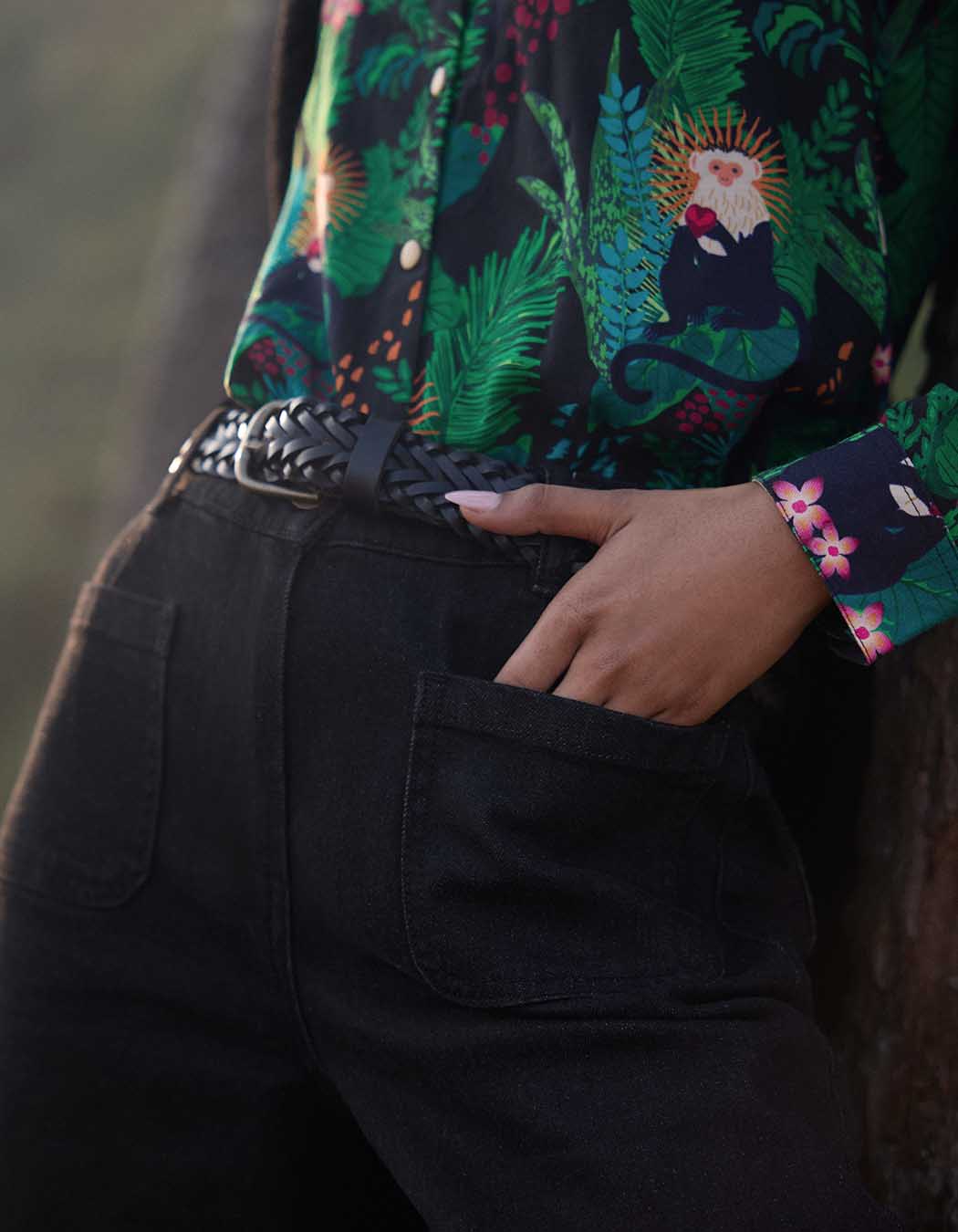 Jean large denim coton stretch imprimé La Fiancée