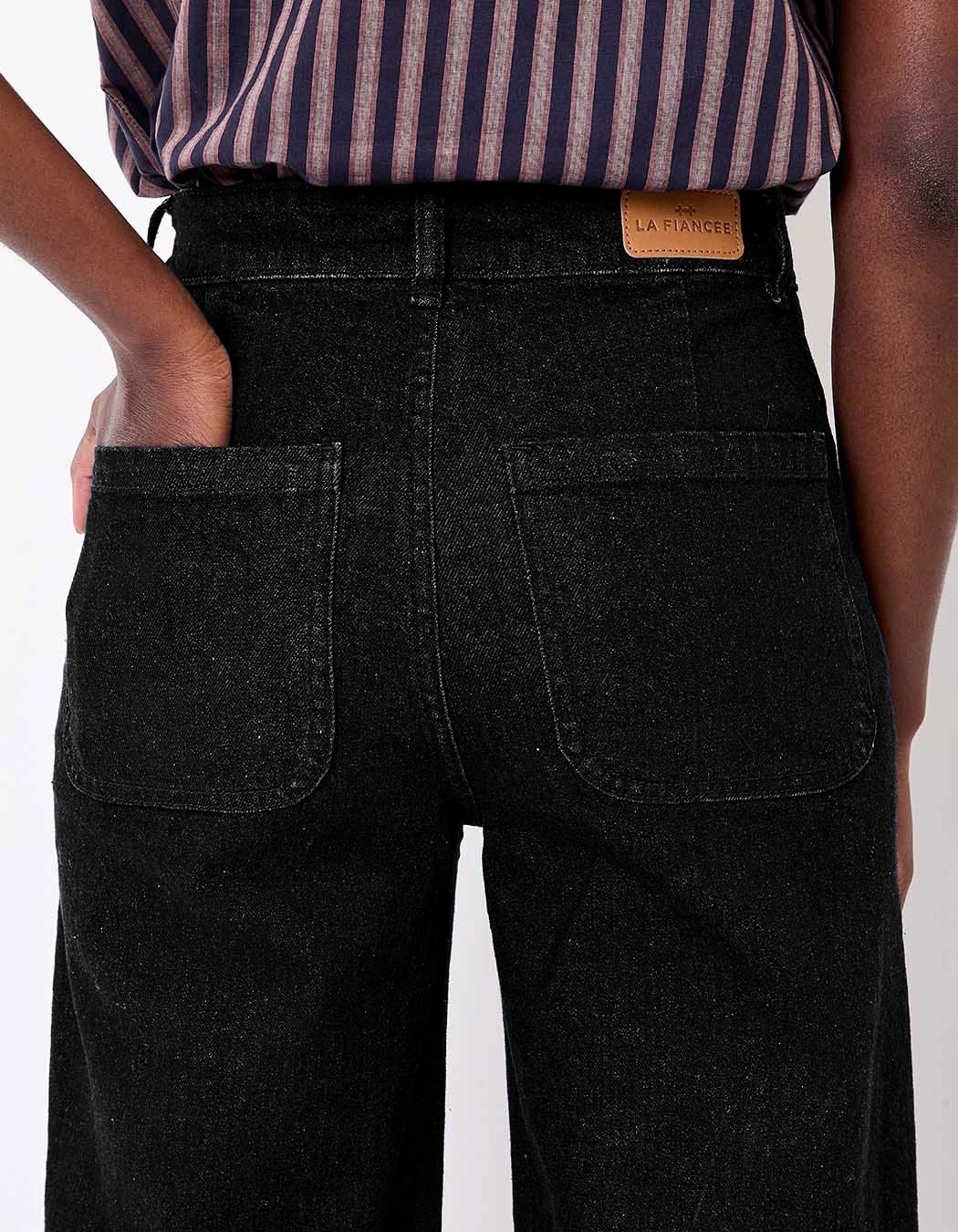Jean large denim coton stretch imprimé La Fiancée