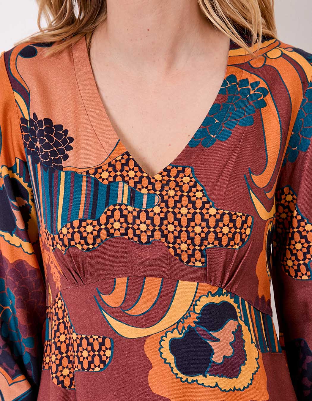 Robe midi fluide col V imprimé La Fiancée
