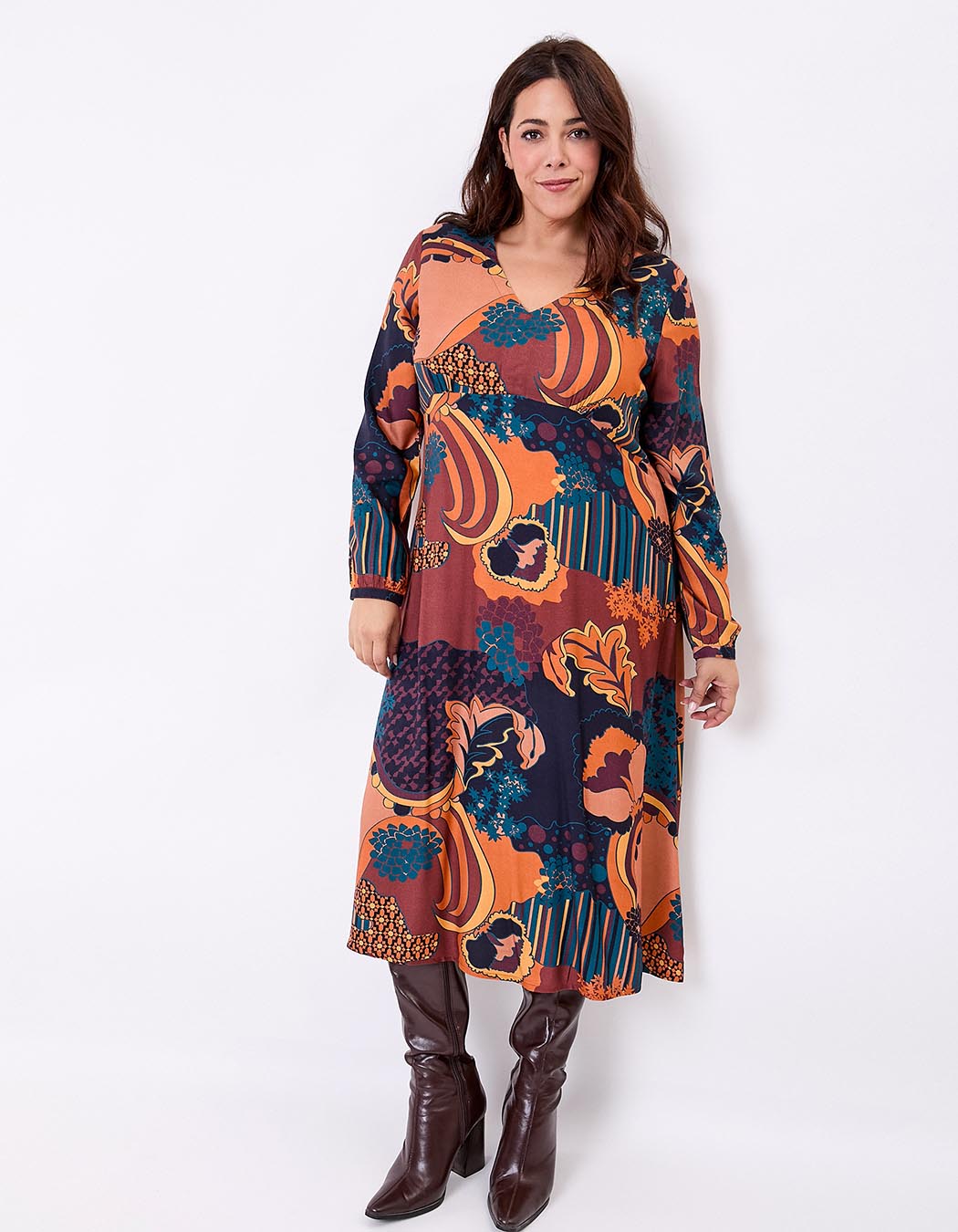 Robe midi fluide col V imprimé La Fiancée