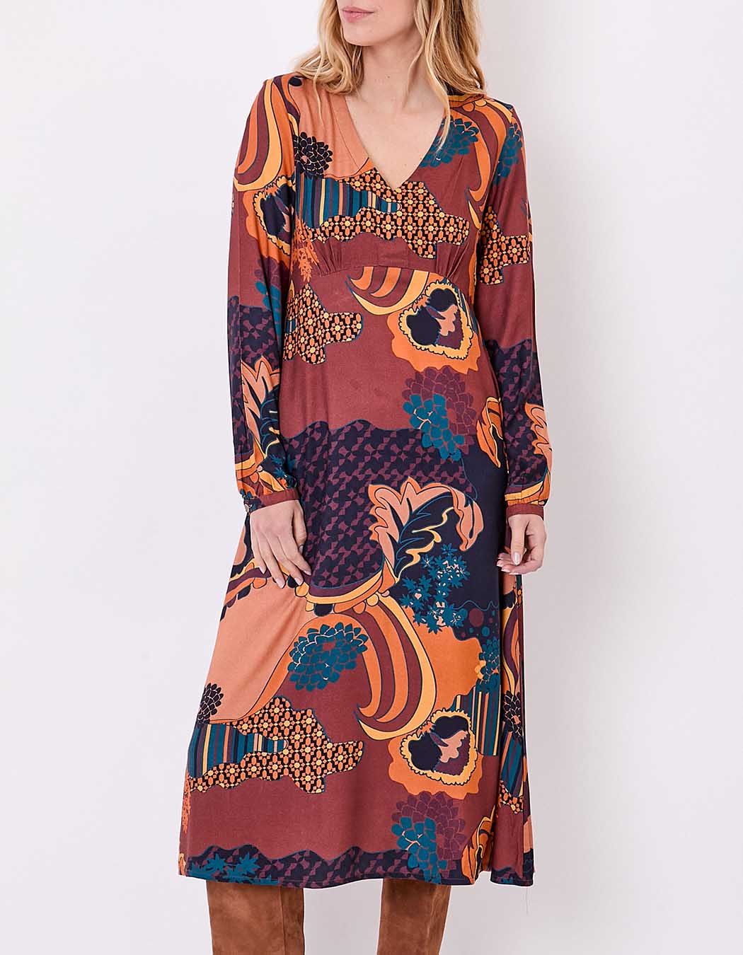 Robe midi fluide col V imprimé La Fiancée