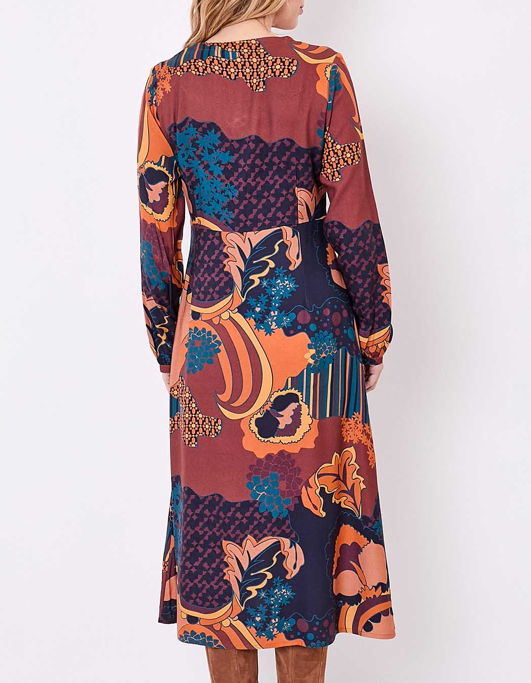 Robe midi fluide col V imprimé La Fiancée