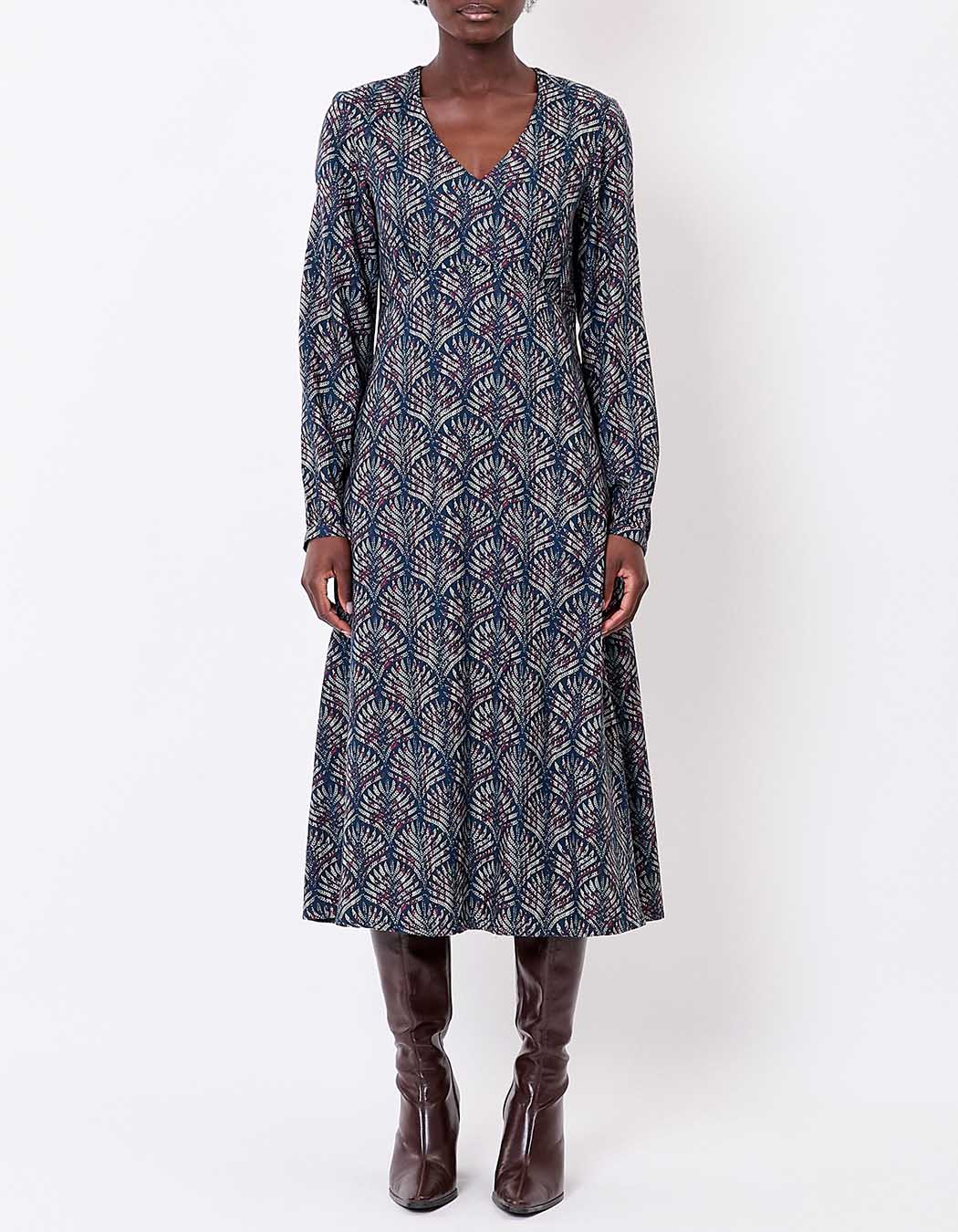 Robe midi fluide col V imprimé La Fiancée
