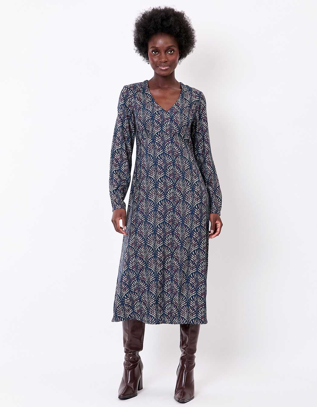 Robe midi fluide col V imprimé La Fiancée