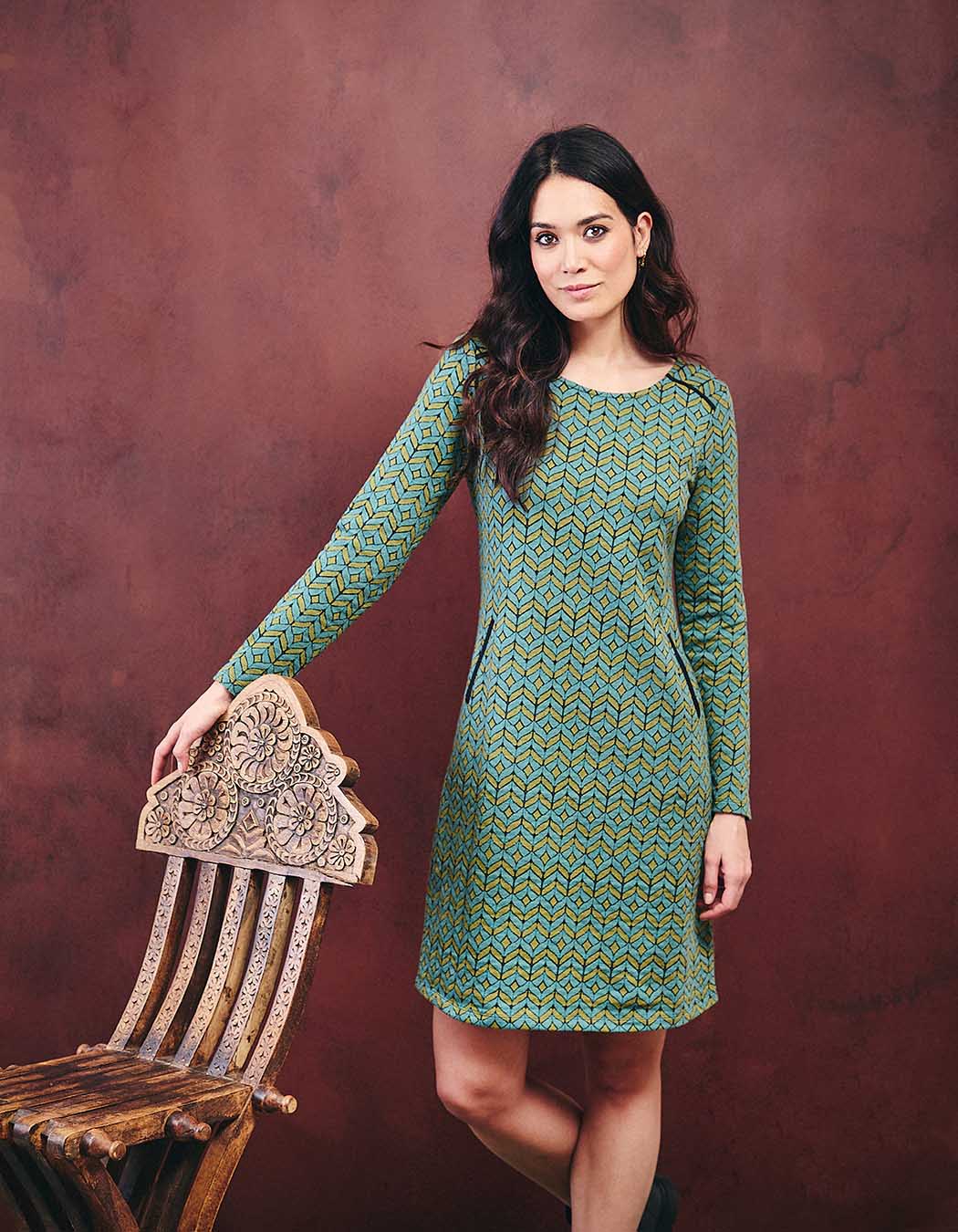 Robe courte maille jacquard imprimé La Fiancée