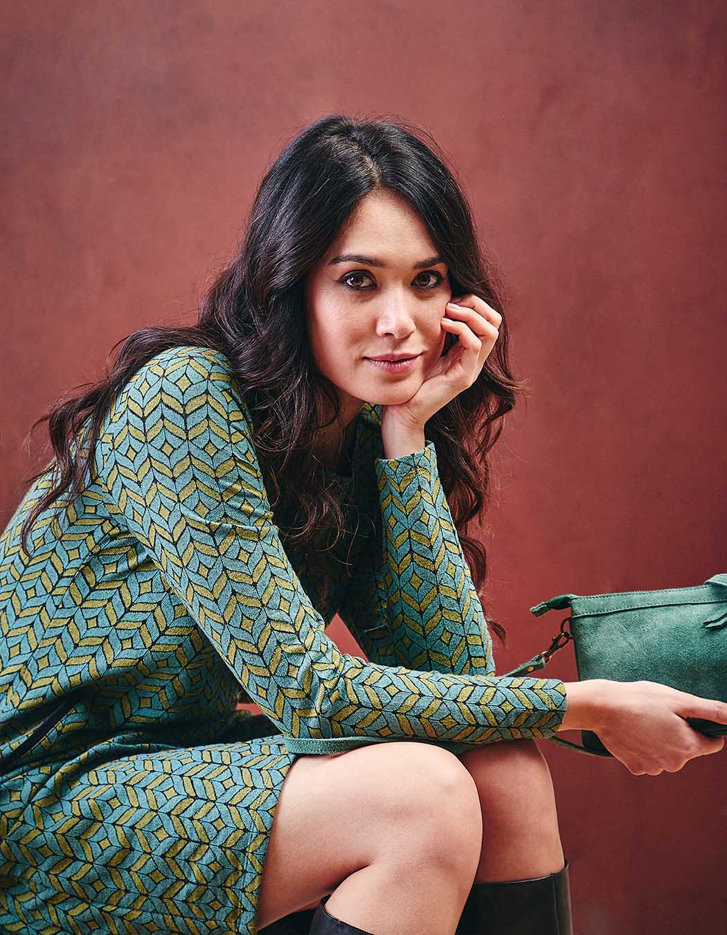 Robe courte maille jacquard imprimé La Fiancée