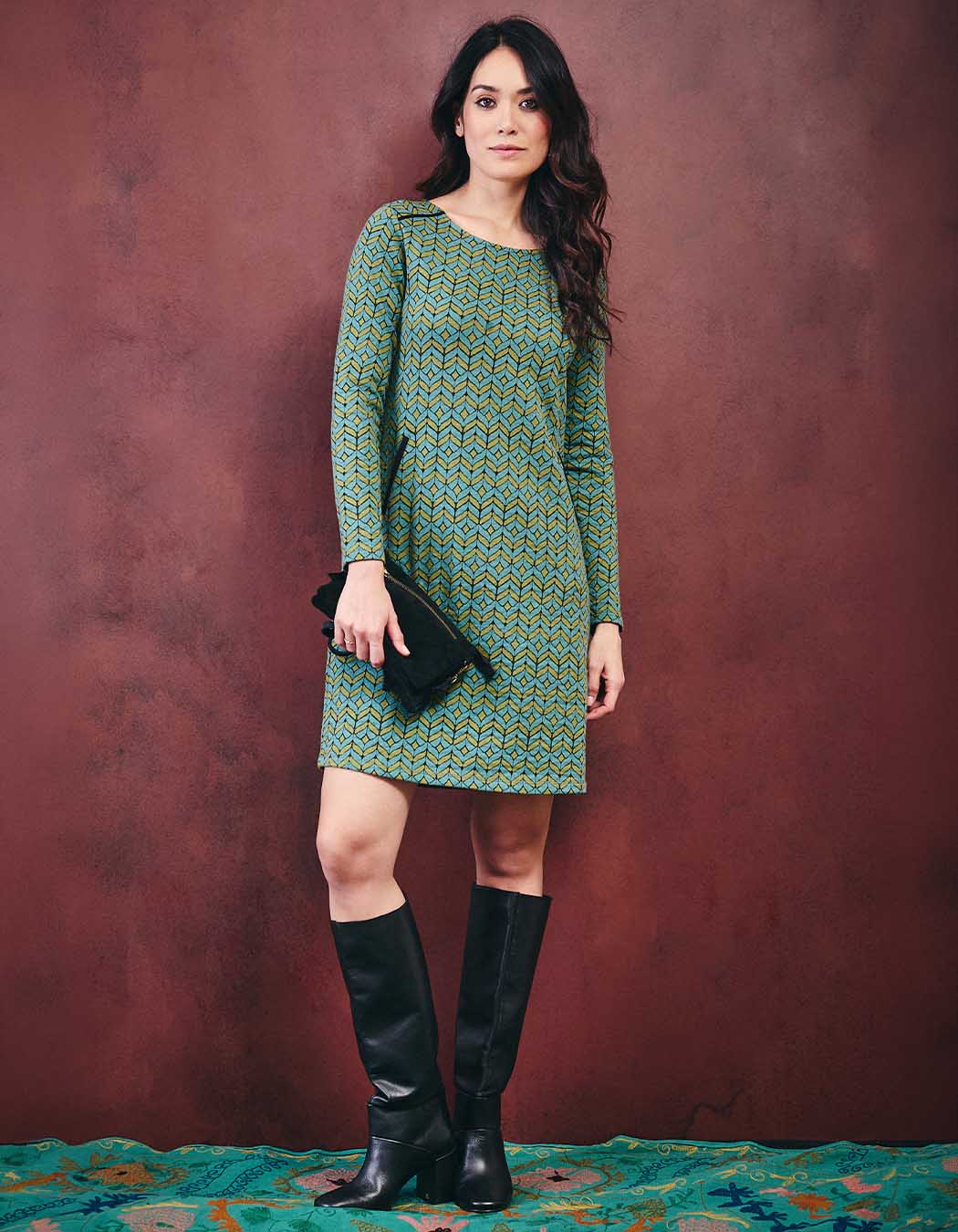 Robe courte maille jacquard imprimé La Fiancée