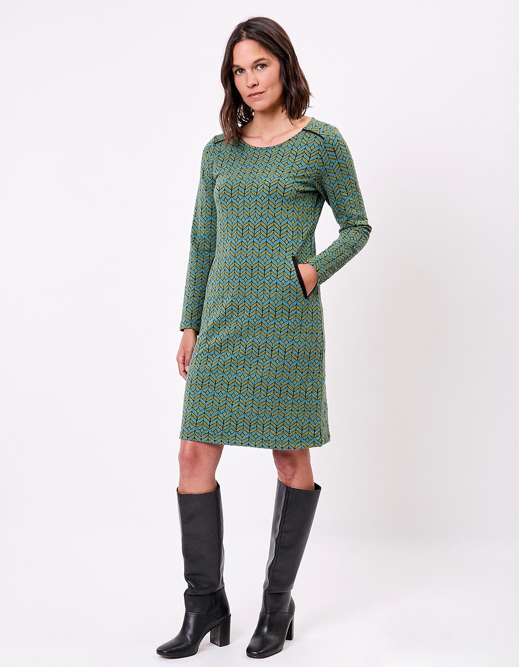 Robe courte maille jacquard imprimé La Fiancée
