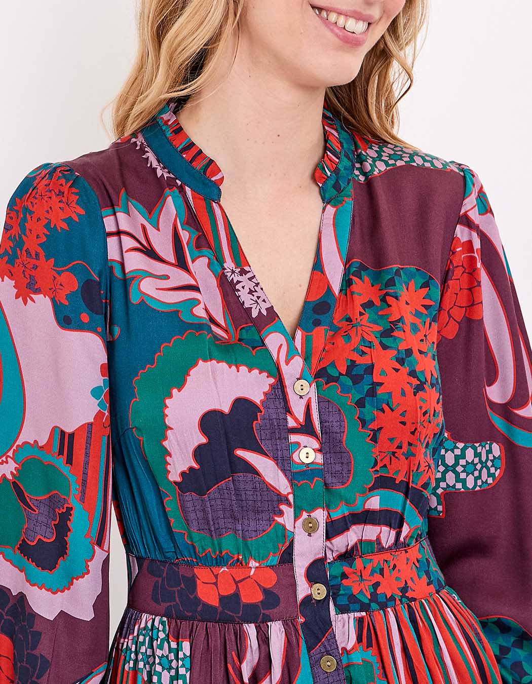 Robe midi fluide évasée imprimé La Fiancée