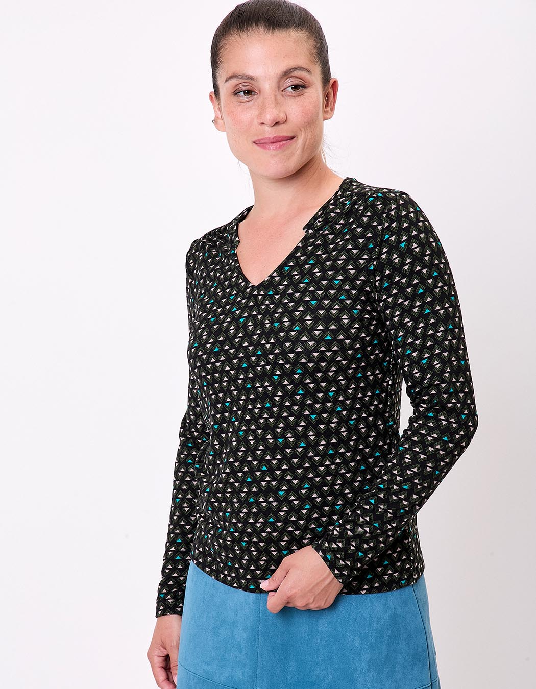 T-shirt fluide col V maille imprimé La Fiancée