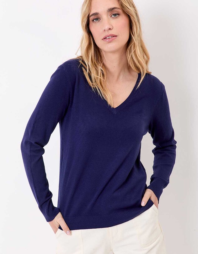 Pull maille col V femme imprim&eacute; La Fianc&eacute;e