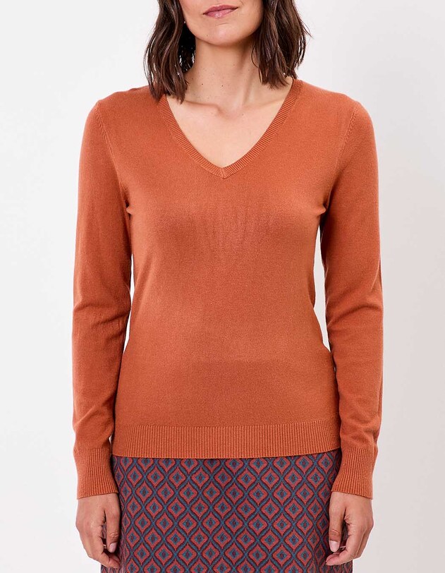 Pull maille col V femme imprim&eacute; La Fianc&eacute;e