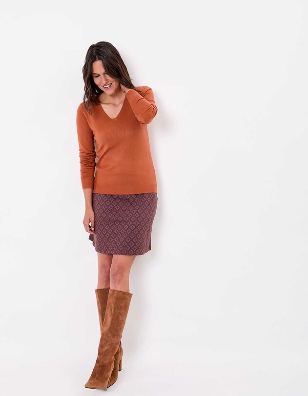 Pull maille col V femme imprim&eacute; La Fianc&eacute;e