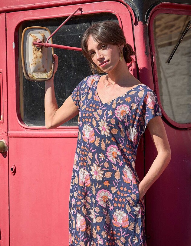 Robe longue voile de coton bio imprim&eacute; La Fianc&eacute;e