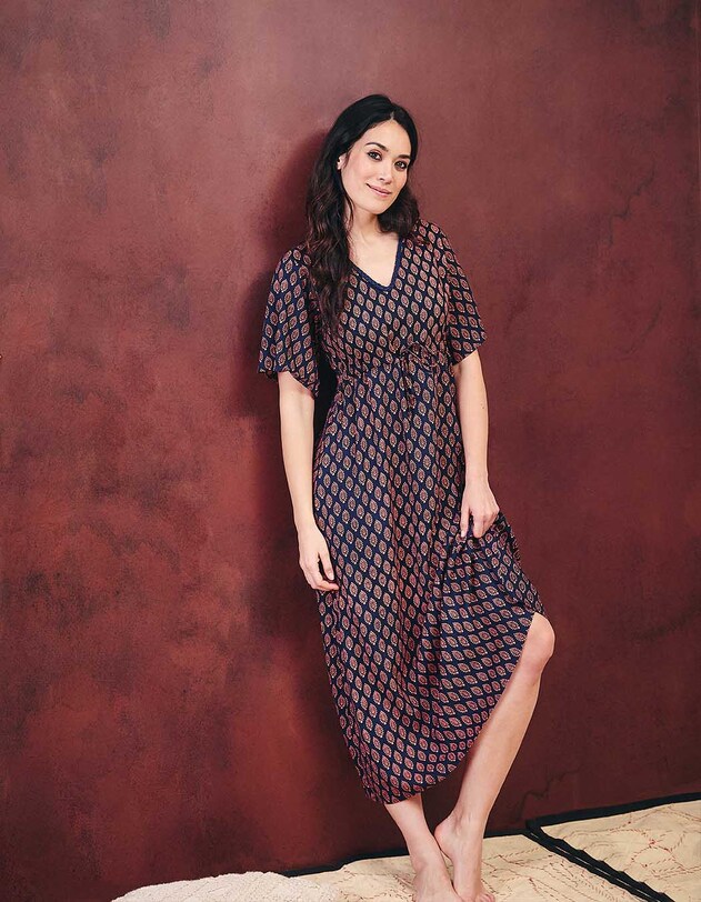 Robe longue fluide viscose lin imprim&eacute; La Fianc&eacute;e