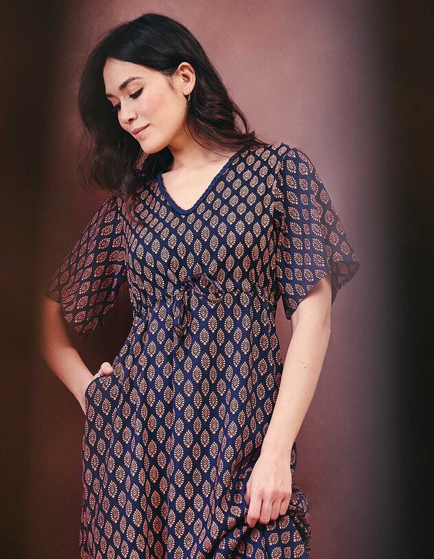 Robe longue fluide viscose lin imprim&eacute; La Fianc&eacute;e