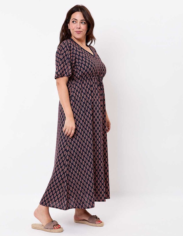 Robe longue fluide viscose lin imprim&eacute; La Fianc&eacute;e