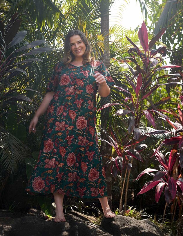 Robe longue fluide viscose lin imprim&eacute; La Fianc&eacute;e