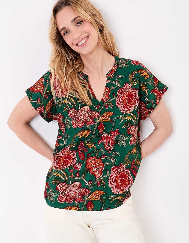 Top fluide col tunisien viscose lin imprim&eacute; La Fianc&eacute;e