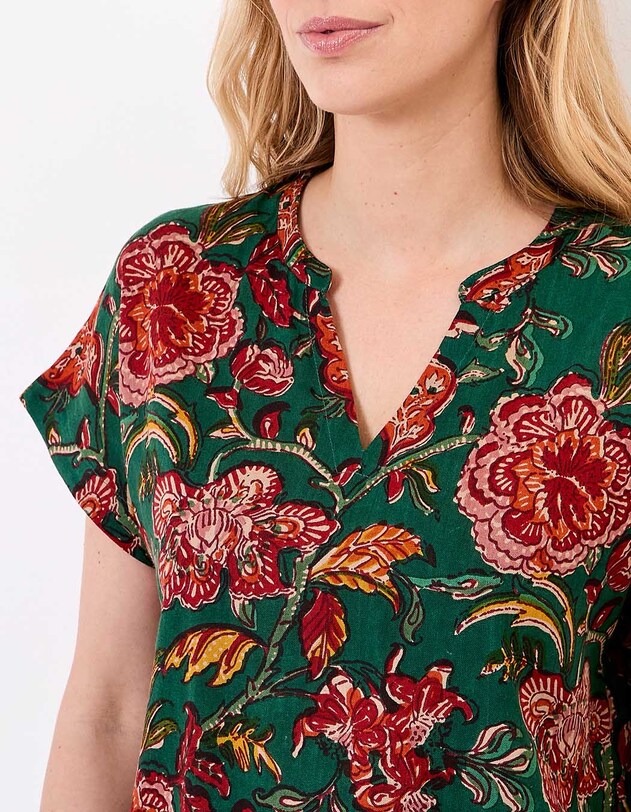 Top fluide col tunisien viscose lin imprim&eacute; La Fianc&eacute;e