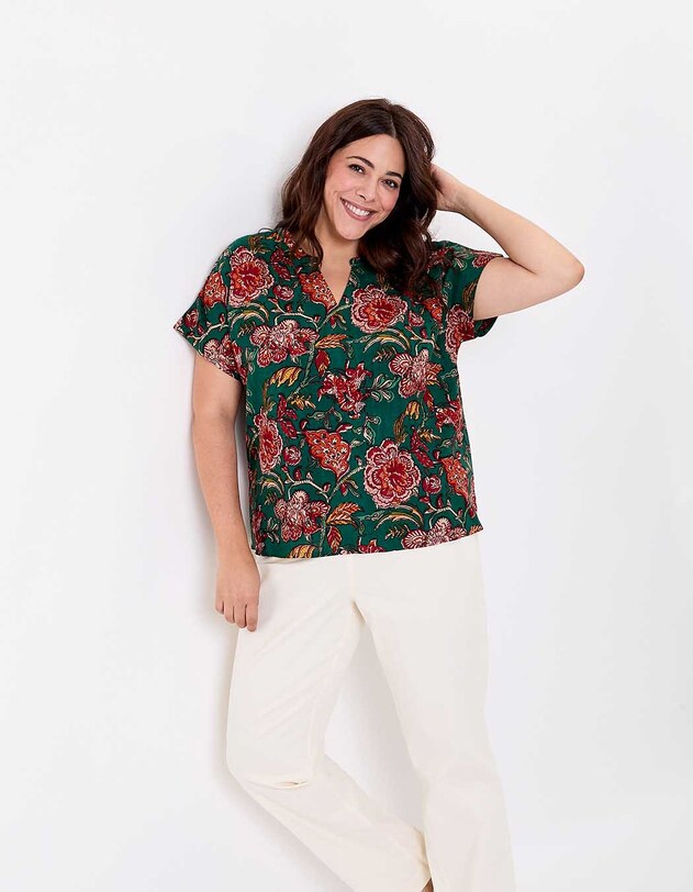 Top fluide col tunisien viscose lin imprim&eacute; La Fianc&eacute;e