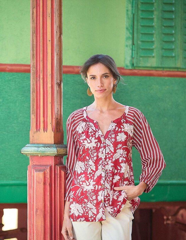 Blouse ample voile de coton bio imprim&eacute; La Fianc&eacute;e