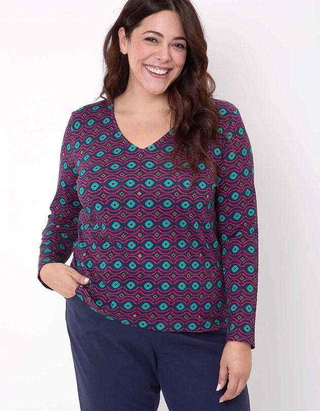 T-shirt col v imprim&eacute; coton bio imprim&eacute; La Fianc&eacute;e