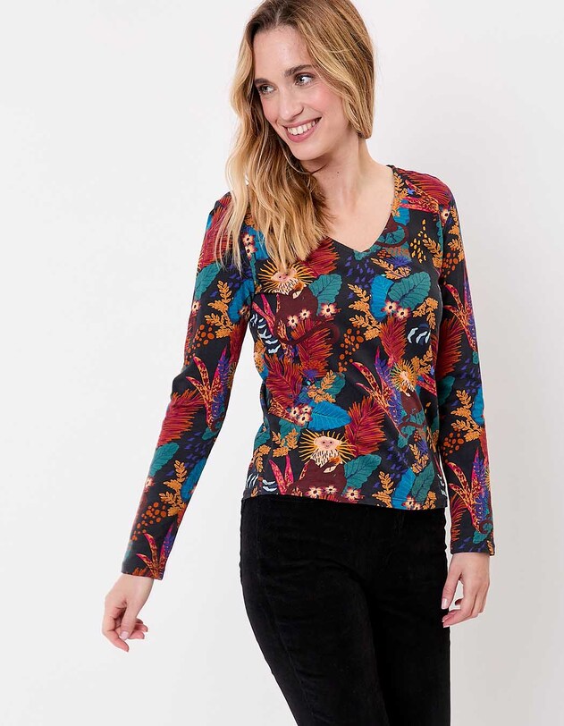 T-shirt col v imprim&eacute; coton bio imprim&eacute; La Fianc&eacute;e