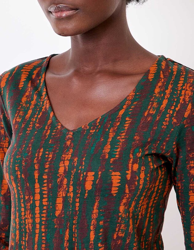 T-shirt col v imprim&eacute; coton bio imprim&eacute; La Fianc&eacute;e