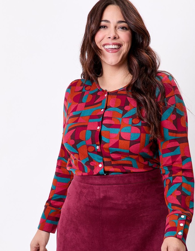 Gilet maille fine boutonn&eacute;e imprim&eacute; La Fianc&eacute;e