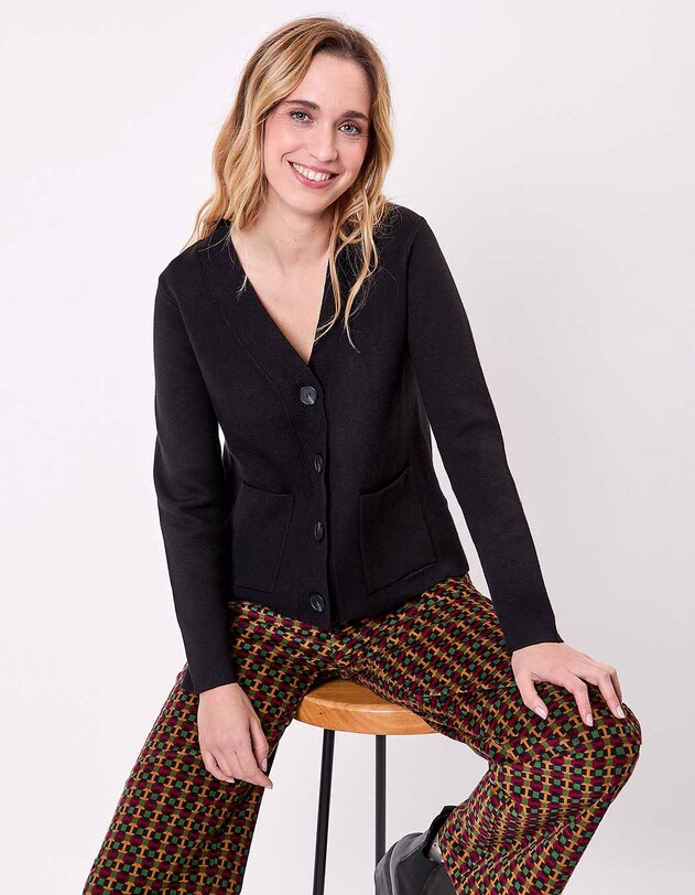 Gilet boutonn&eacute; maille compacte imprim&eacute; La Fianc&eacute;e