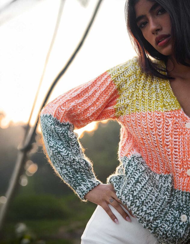 Gilet grosse maille chin&eacute;e imprim&eacute; La Fianc&eacute;e