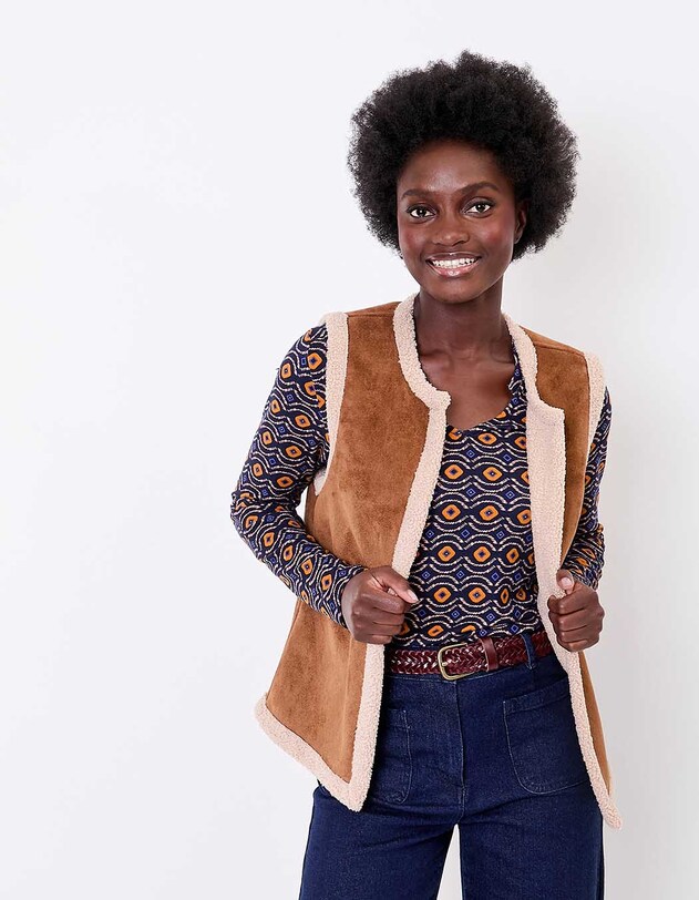 Gilet long sherpa sans manche r&eacute;versible imprim&eacute; La Fianc&eacute;e