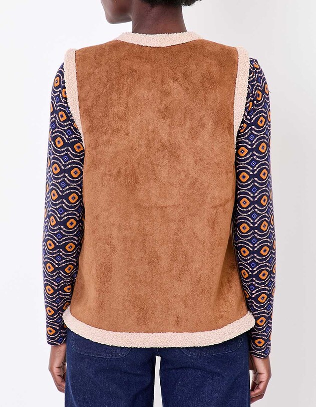 Gilet long sherpa sans manche r&eacute;versible imprim&eacute; La Fianc&eacute;e