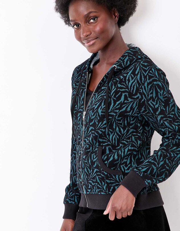Sweat zipp&eacute; maille jacquard imprim&eacute; La Fianc&eacute;e