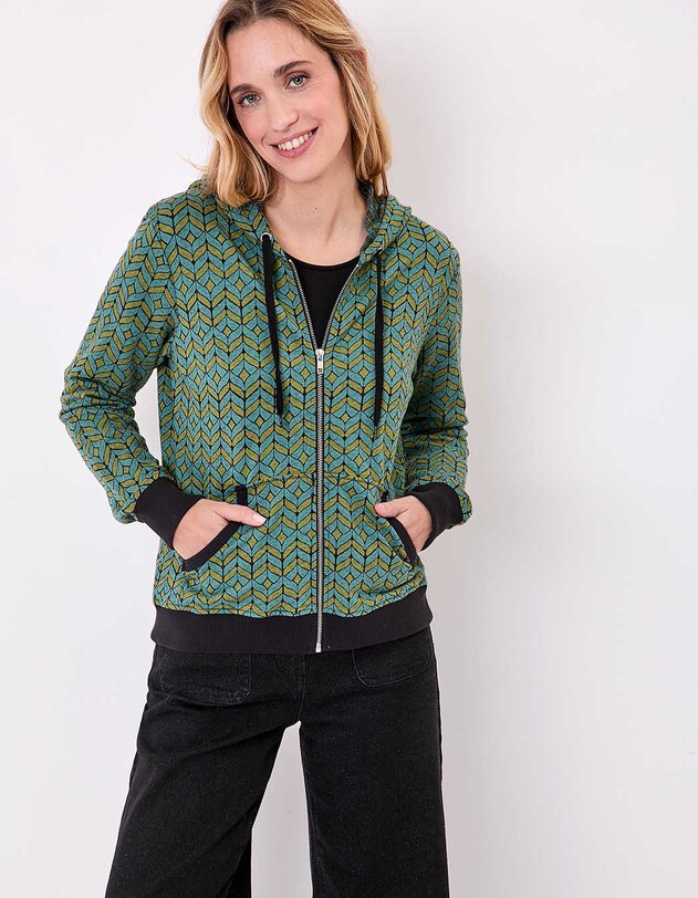 Sweat zipp&eacute; maille jacquard imprim&eacute; La Fianc&eacute;e