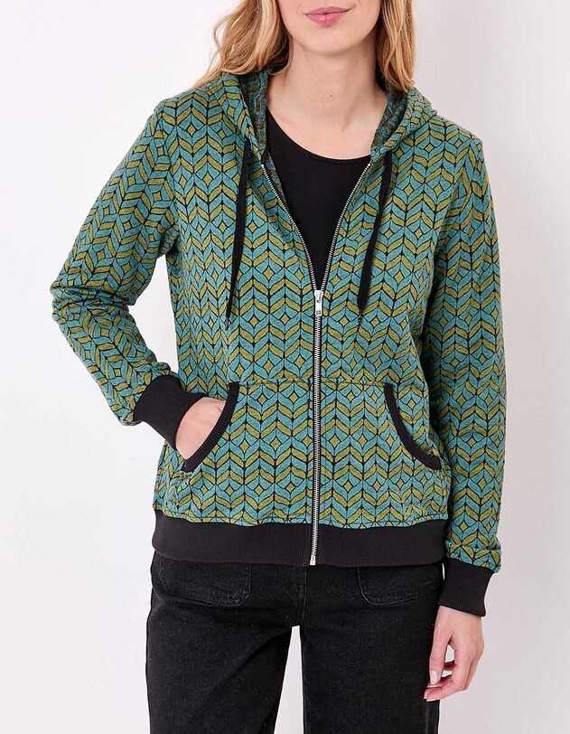 Sweat zipp&eacute; maille jacquard imprim&eacute; La Fianc&eacute;e