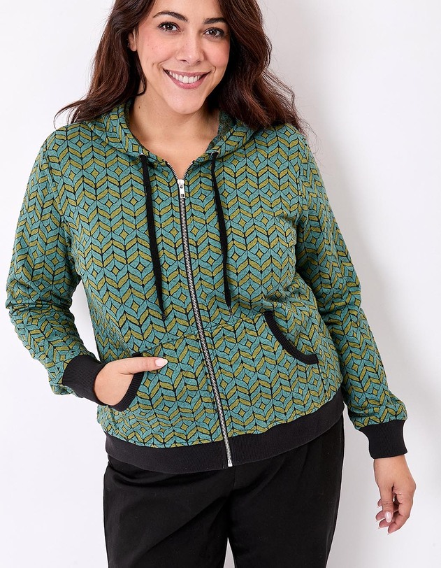 Sweat zipp&eacute; maille jacquard imprim&eacute; La Fianc&eacute;e