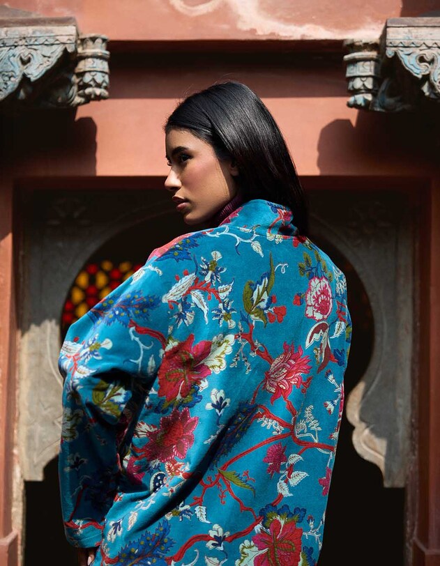 Veste Kimono velours imprim&eacute; La Fianc&eacute;e